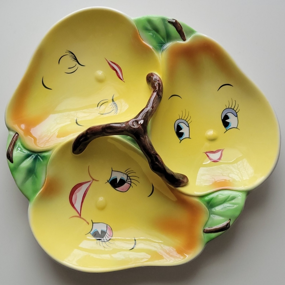 Vintage Anthropomorphic Pear Relish Plate PY Japan Rare